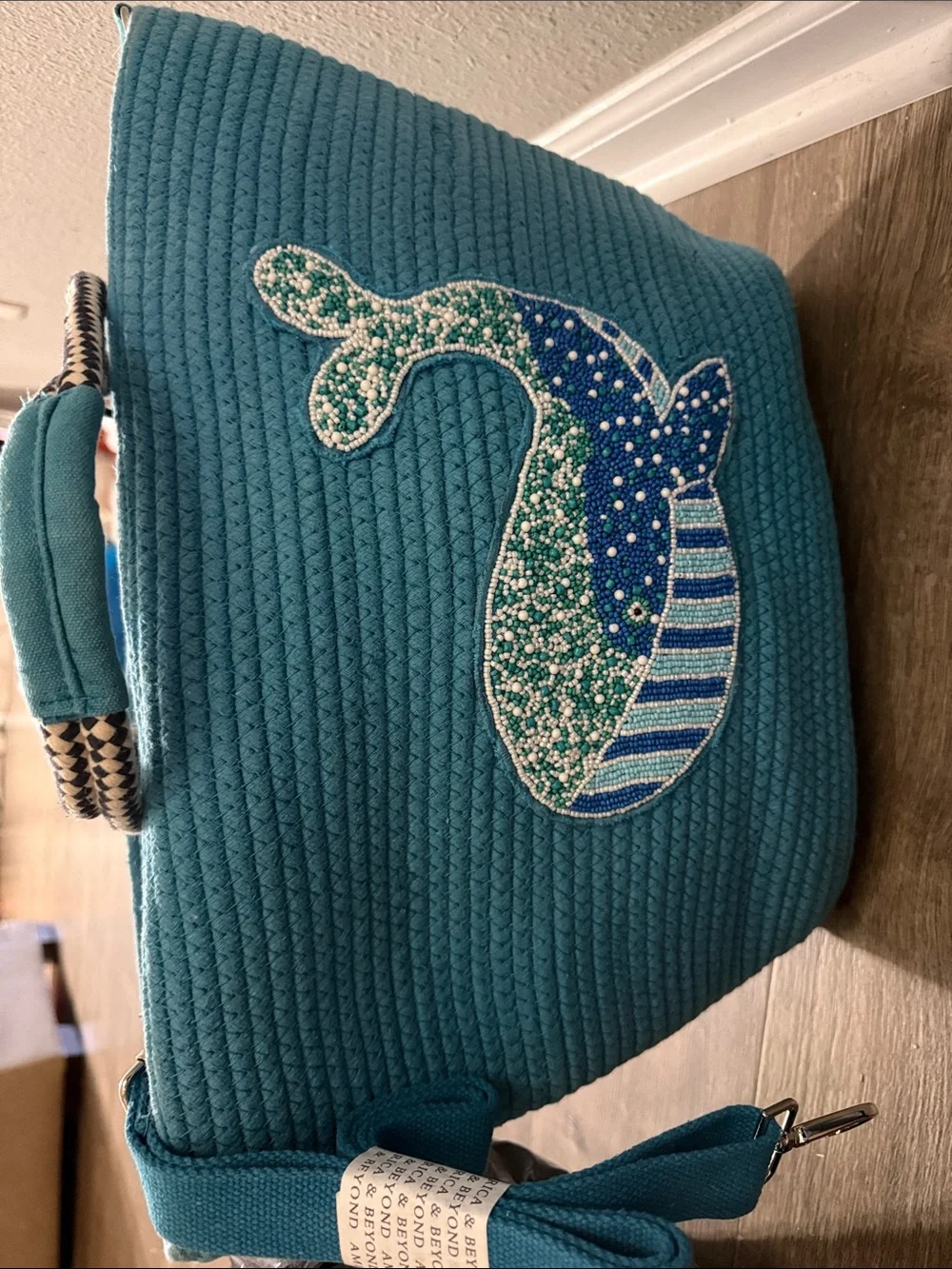 Teal Quilted Whale Appliqué Carry Basket - Brand Unknown